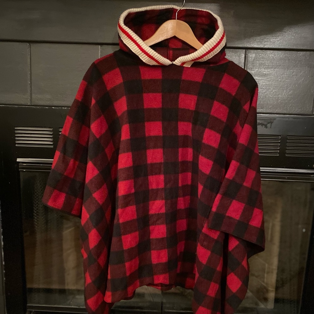 Pook hooded poncho, red & black, size O/S
